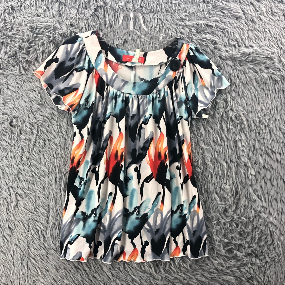 J Jeans Blouse Womens Medium Watercolor Flutter Sleeves Top